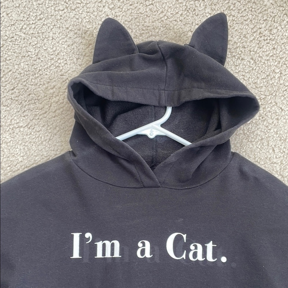 Women’s Black Cat Ear Hoodie Sweatshirt I‘m A Cat L - Picture 2 of 5